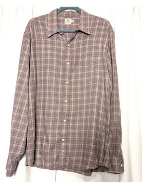 Faherty Cotton Flannel Purple Pink Plaid Button Down Size XXL $128